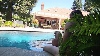 Sexy Blonde Gets Facial By The Pool While Landscaper Watched