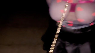 On a Leash Like a Female Pet with Hood, Gag, Anal Plug and Micro Leather Skirt