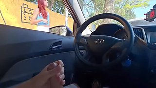 Hot redhead teen gives risky handjob in public street - 4K HD