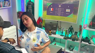 Curvy latina girl loses a bet after a football match POV