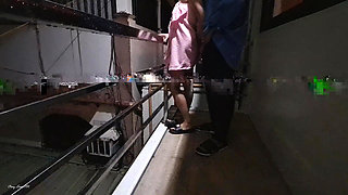 Risky Public, fucking my neighbor at the terrace almost Caught