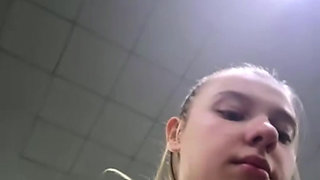 Risky public sex in the gym bathroom