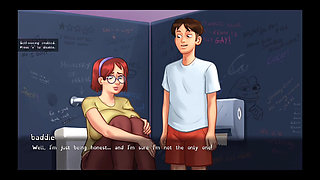 Judith give him handjob and touching in tits