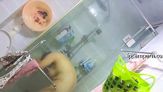 Sexy black amateur caught taking a shower on hidden cam