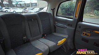 Lady faux taxi chesty black driver with a massive booty treats her passenger to a hardcore fast hardcore