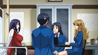 Uncensored Hentai: Sexy Slim Busty Babes Compete For The Right To Try the Dick Of Their Classmate