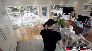 Three hot girls blowing one big penis