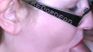 Chubby Brunette MILF Gets Cum on Her Face and in Her Hungry Mouth
