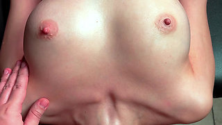 Filthy Blonde Lies Back on the Table Gags on Monster Dick and Gets Drenched in a Hot Sticky Facial Cumshot!