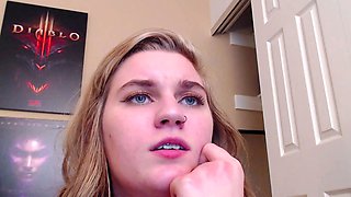 Close up with teen blonde sex doll rubbing her cunt