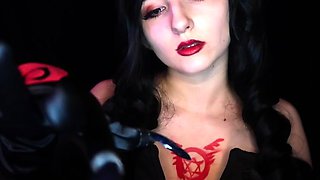 Busty brunette sucks and licks big cock in a close up