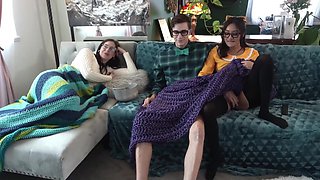 I fuck my naughty petite stepsister while my girlfriend is napping on the couch near us