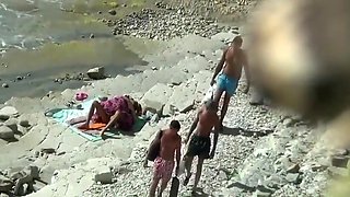 Sex On The Beach. Mature Lovers Fuck In Full View Of Passers By