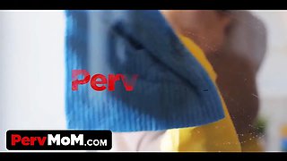 Blue haired buxom cougar makes all of her stepson's kinky porno dreams come true when they are alone