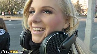 Blonde doll lets guy fuck her tight ass