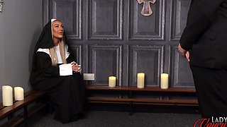 Kinky blonde nun Jess Nova removes her clothes to masturbate