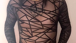 Oops, he got so hard he came out of his panties