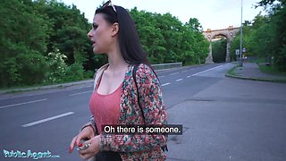 Lustful Czech brunette is happy to publicly fuck with a stranger for money.