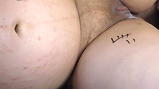 Two Lovers Cum on My Pregnant Belly After Bareback Threesome Sex! I Love to Be Their Cum Dump - Milky Mari