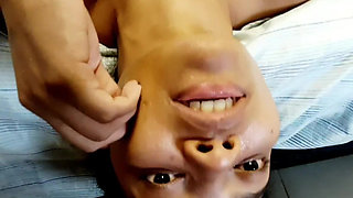 Stepdaughter in Extreme Deepthroat with Throat Bulge and Wiping My Feet with Tongue
