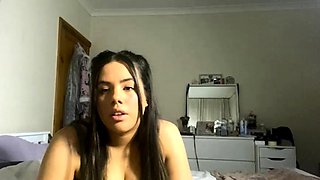 Busty curly brunette with big boobs fucks on couch