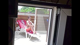 caught my neighbor masturbating outdoor in the pool sunbed