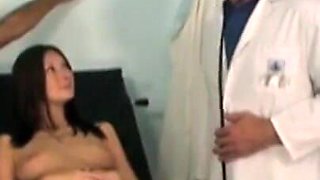 The two doctors fuck the brunette girl who has come for a medical examination together