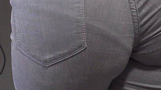 Hot Secretary in Tight Jeans Teases Ass with Visible Panty Line