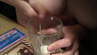 Girl lactating and drinking milk