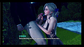 Rich blonde girl giving me blowjob behind bush