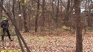 Young chick peeing in the park