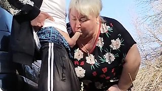 MILF Mother-in-Law Holds My Dick While I Pee Then Sucks It Deep Throat in Public