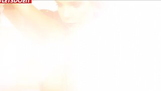 Bald dude fucks a bound bitch hard in the anus and cums on her face