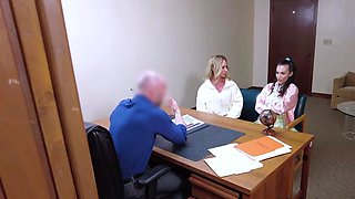 Mature teacher and slutty coed on cock