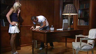 Sexy and blonde secretary Sera Passion is helped by her