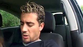 Asian slut fucking in a car with her French guy friend