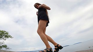 Longpussy, stop at an urban Beach while out for a Walk