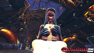 3D Hentai Animation - Busty Girl in Sexy Bodysuit and Blue Latex Gloves Delivers Fetish Handjob Service Cumshot