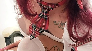 Schoolgirl Outfit and Smoking While Playing with My Body.