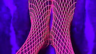 Pink neon fishnet on sexy small Asian feet with long toes