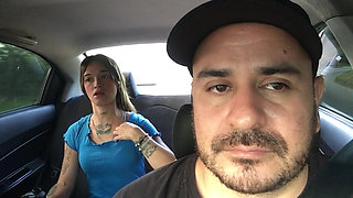 Hot girl masturbates in Uber driver's car