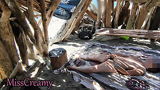 Hot Italian Amateur Masturbates on Beach & Gets Caught Fucking in Public - Miss Creamy