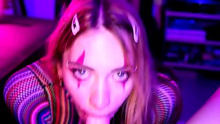 Teen freak sucking and fucking her way climax POV style