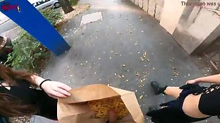 Public Double Handjob at McDonald's - Risky Teen Threesome with Big Boobs & Big Ass
