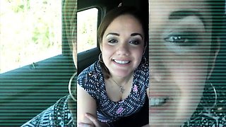 Pretty young brunette delivers a fabulous blowjob in the car