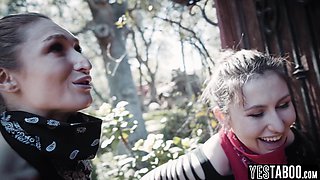 Lesbian couple fornicate in a homophobes home
