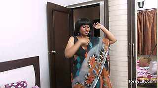Horny Indian MILF Bhabhi In Sari Stripping Off Showing Her Big Boobs And Ass