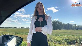 Russian Hitchhiker Is Ready To Suck In The Car