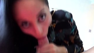 Cumshot wanting amateur MILF wanks cock in POV video