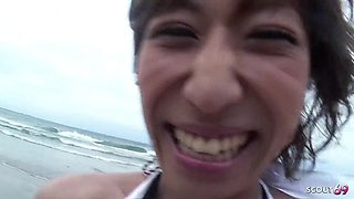 Anorexic Japanese Mature GILF give Stranger Boy a POV Blowjob at Beach before get intense Orgasm in full uncensored JAV Porn
